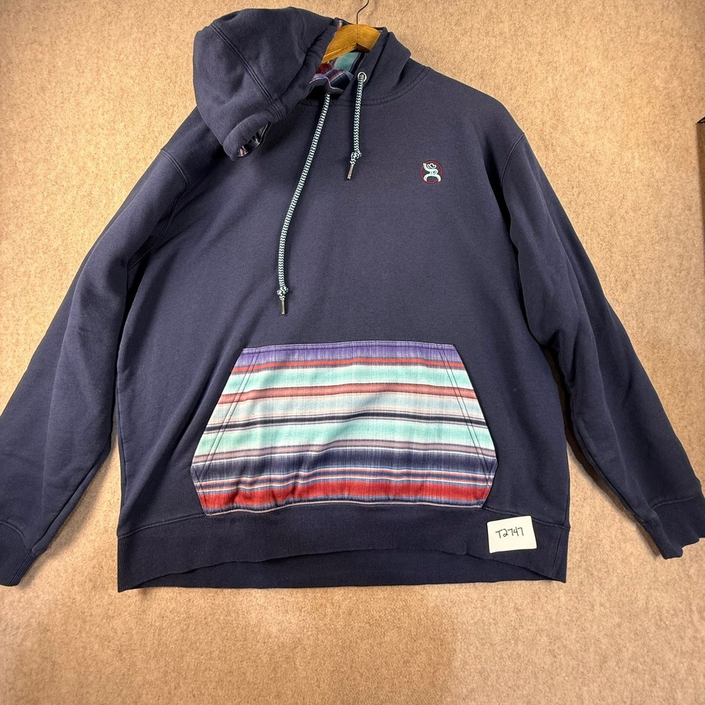 Hooey Mens XXL Navy Blue Serape Stripe Pocket Pullover Hoodie Sweatshirt
